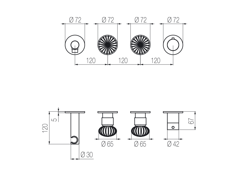 High flow rate horizontal thermostatic set