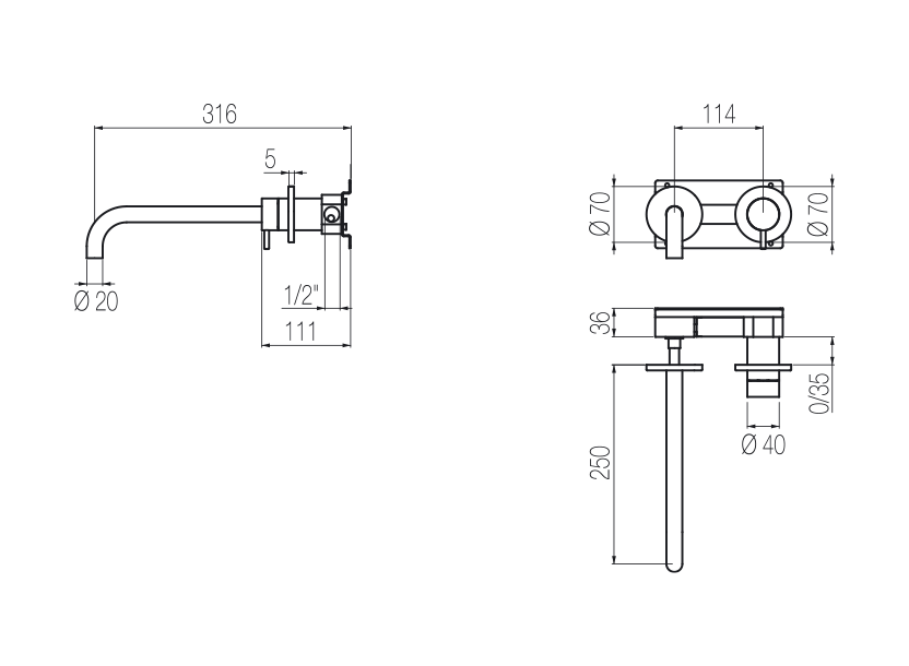  Wall-mounted basin mixer